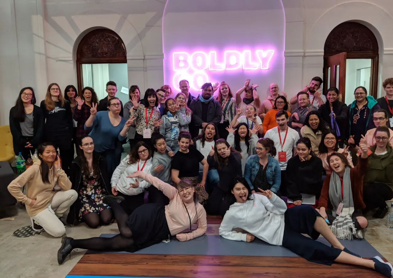 Volunteers and participants at the 2018 workshop. Photo cred: RailsBridge